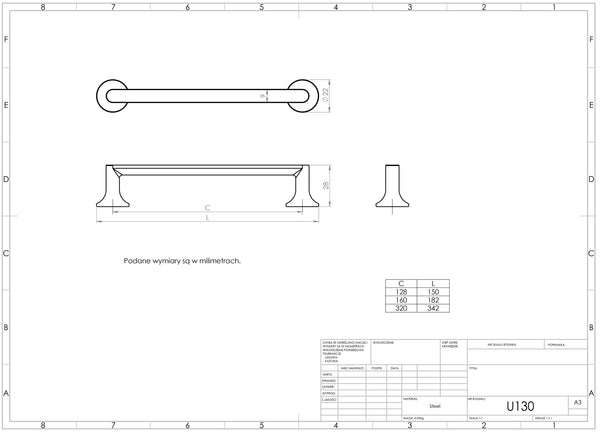 Uchwyt meblowy U130 (złoty połysk)