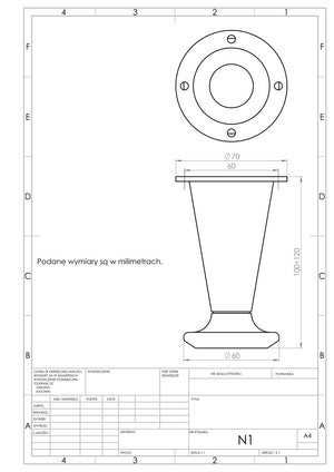 Nóżka meblowa N1 (mosiądz patynowany) - z regulacją (+20mm)