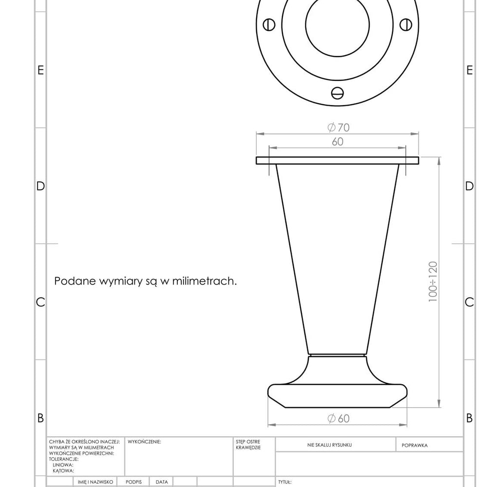 Nóżka meblowa N1 (złoty mat) - z regulacją (+20mm)
