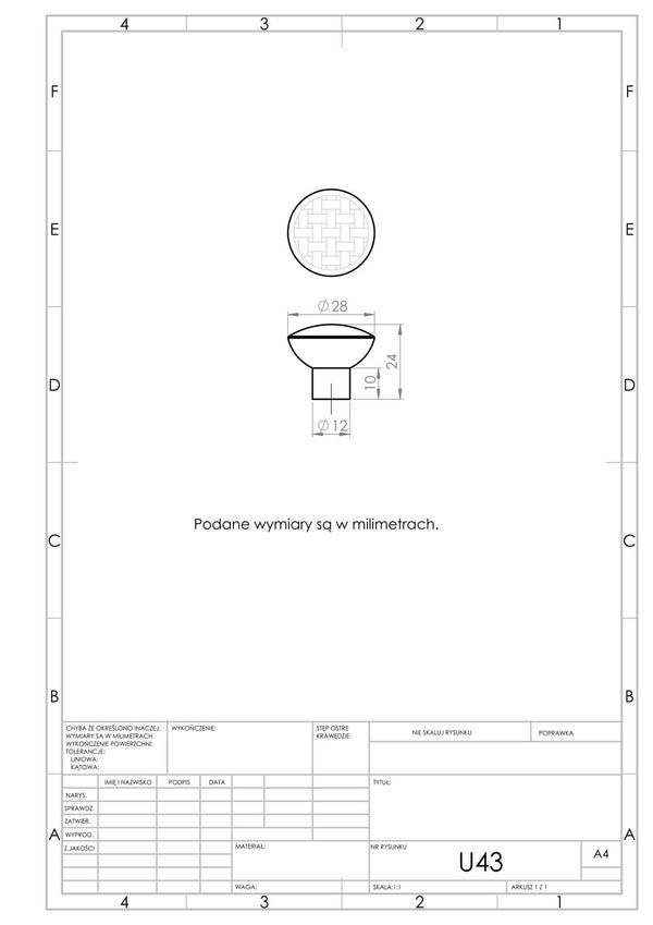 Uchwyt meblowy U043 (mosiądz patynowany) - gałka