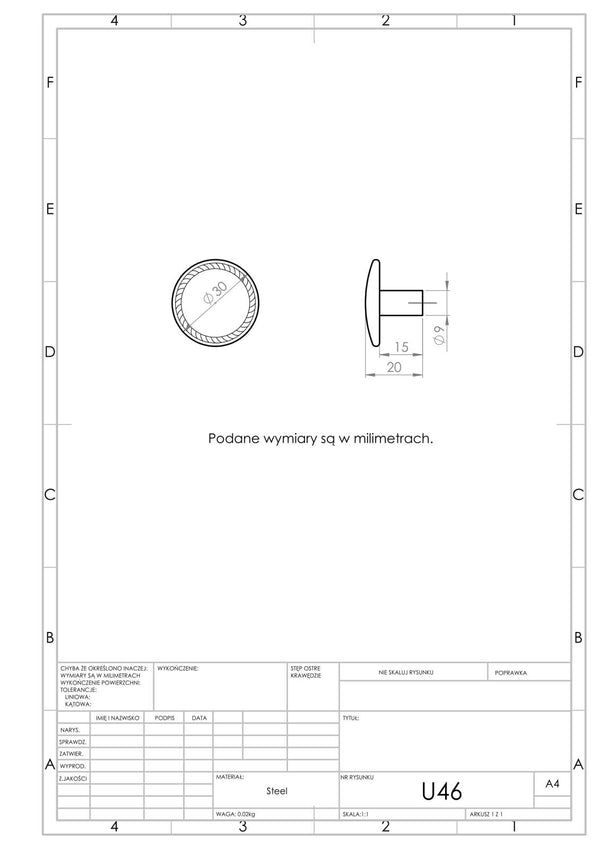 Uchwyt meblowy U046 (aluminium) - gałka