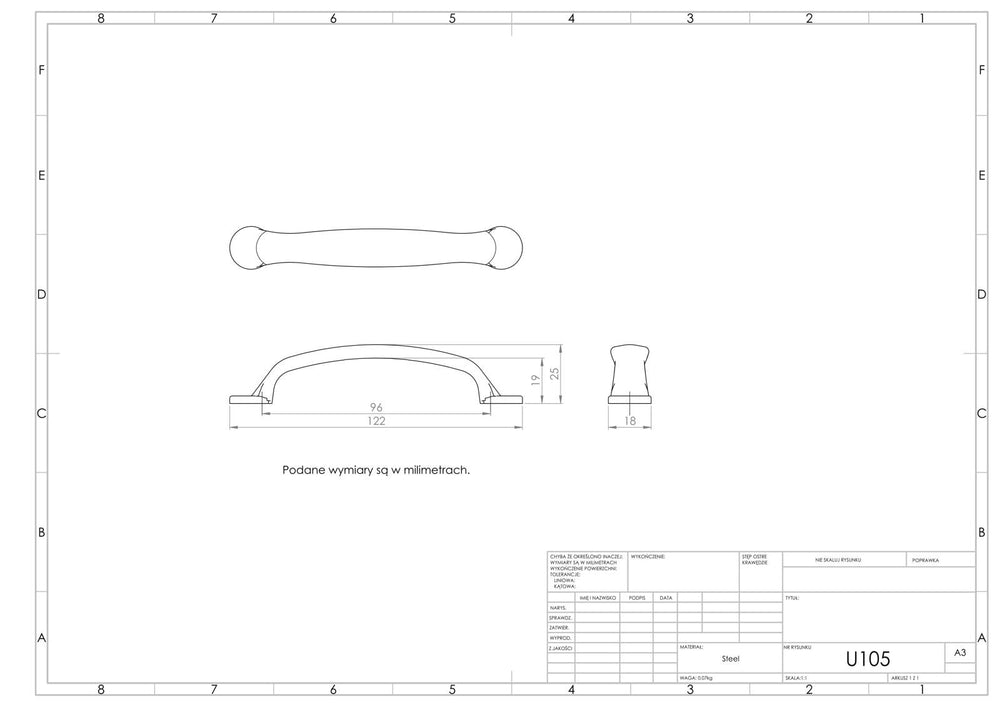 Uchwyt meblowy U105 (mosiądz patynowany)