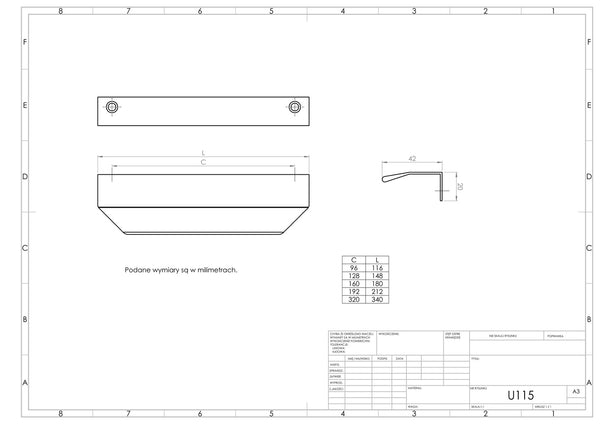 Uchwyt meblowy U115 (czarny gładki mat)