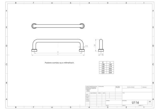 Uchwyt meblowy U116 (złoty mat)