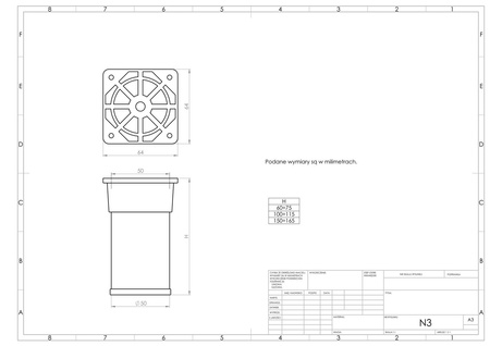 Nóżka meblowa N3 (aluminium) - z regulacją (+15mm) fi 50mm